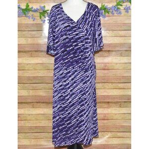 Catherines Dress Womens Plus 2X 22W Midi Purple Faux Wrap Ruched Flutter Sleeve